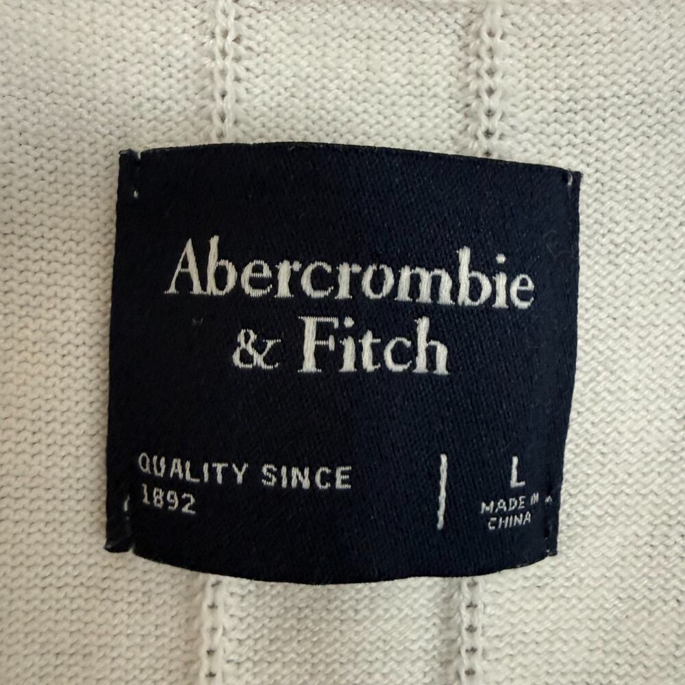 Abercrombie Fitch Johnny Collar Polo Shirt Mens Large White Ribbed Preppy - Picture 2 of 7